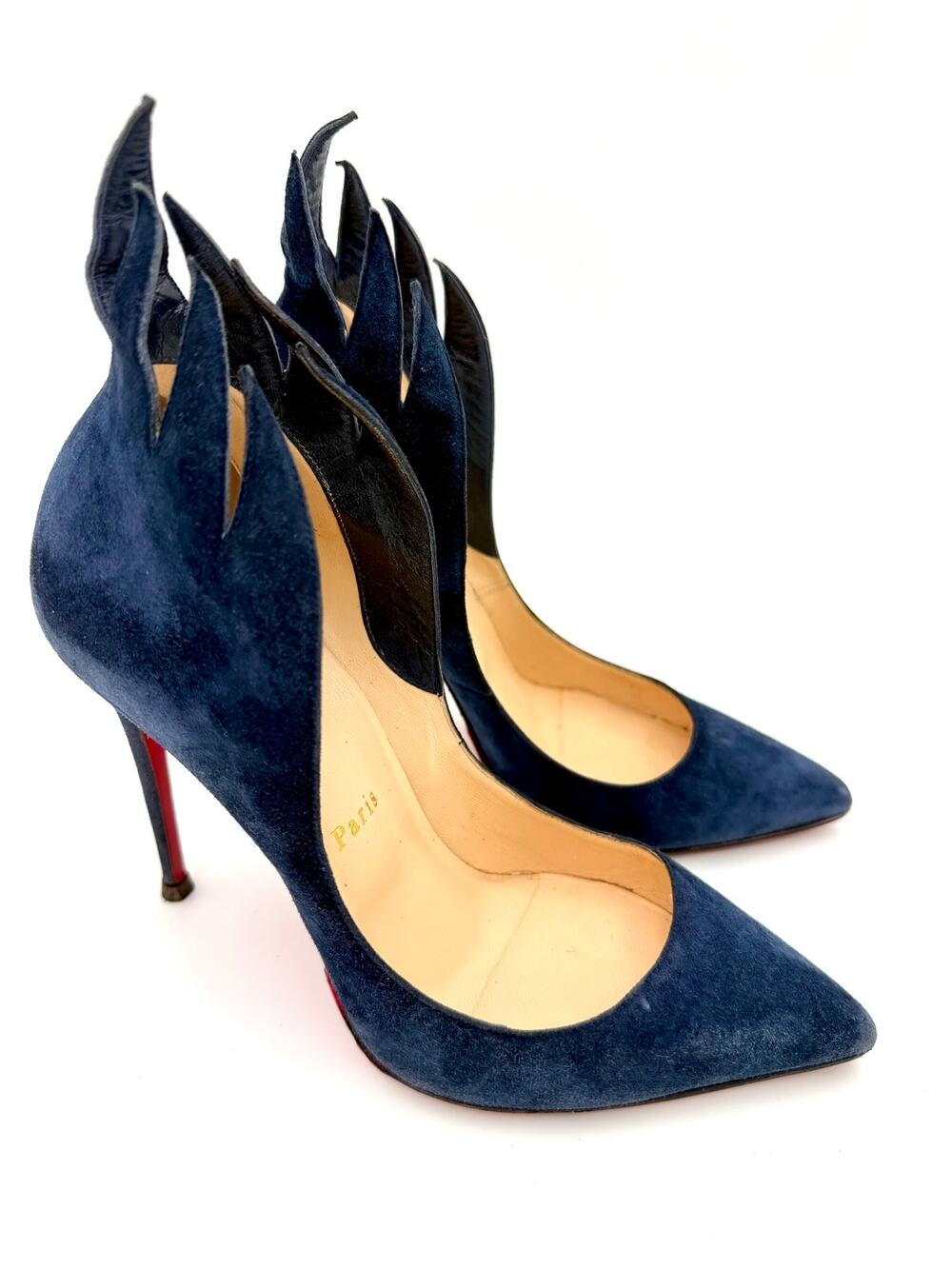 Christian Louboutin Victorina Flame Pumps Heels Blue Suede Size 38 / 8 Stiletto